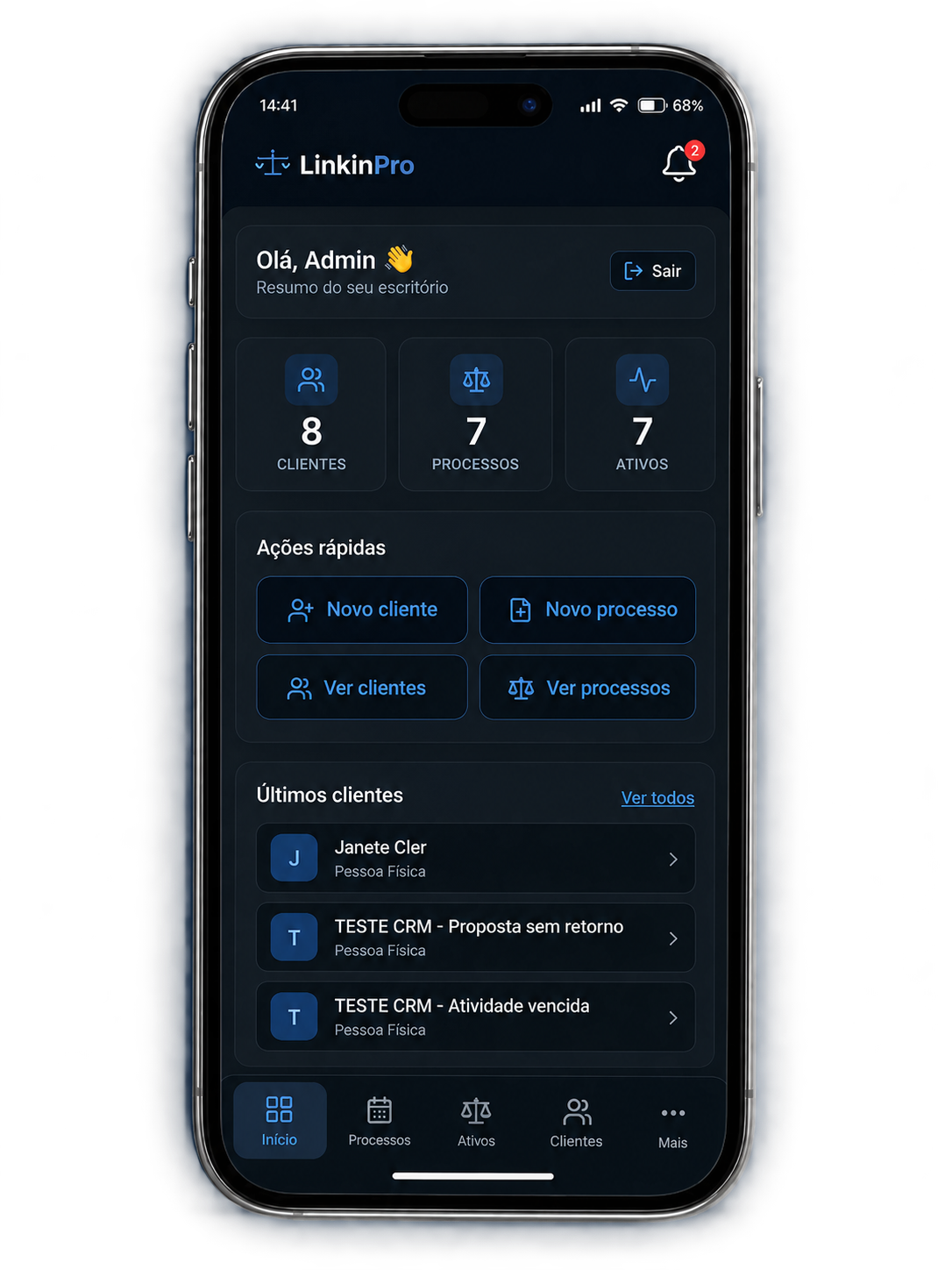 LinkinPro Mobile no tema Escuro